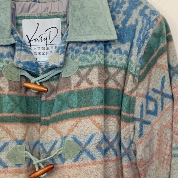 Katy D wool blend jacket coat SZ 14-16 - Leather trim - Toggle buttons - Pockets - Picture 2 of 6